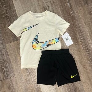 NEW Nike Cream Tee and Black Shorts Set